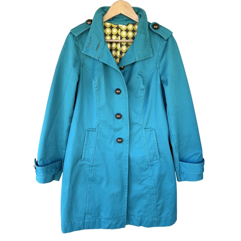Boden Trench with Fun Pattern Lining - Button Front. Turquoise. US size 8 - Picture 5 of 10